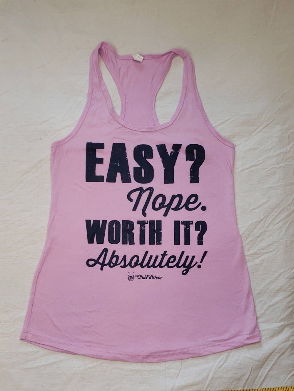Next Level Apparel Pink Racerback Tank with Black Motivational Graphic